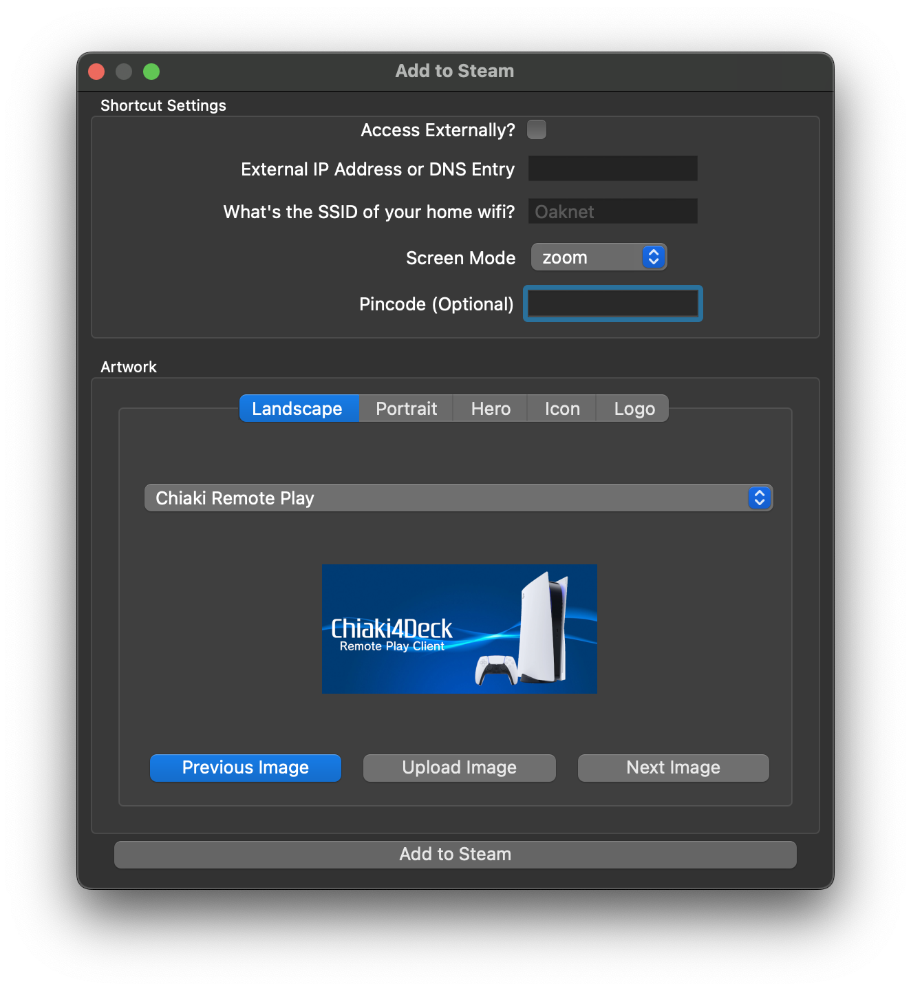 Add to Steam dialog from the chiaki-ng PR