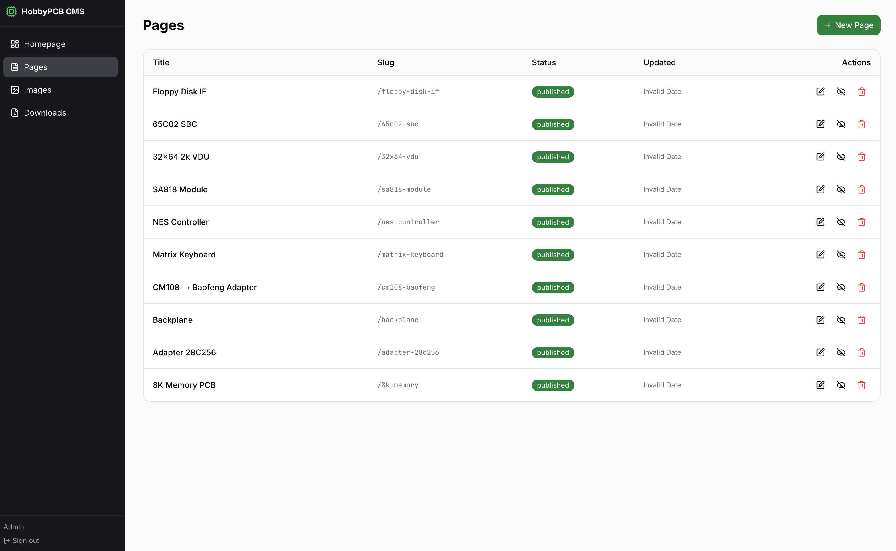 CMS page editor with live markdown preview